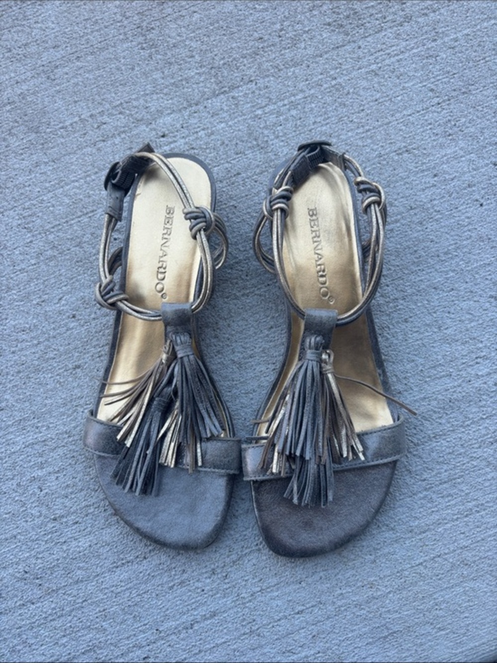 Bernardo Gray Suede Tassel Ankle-Strap Sandals